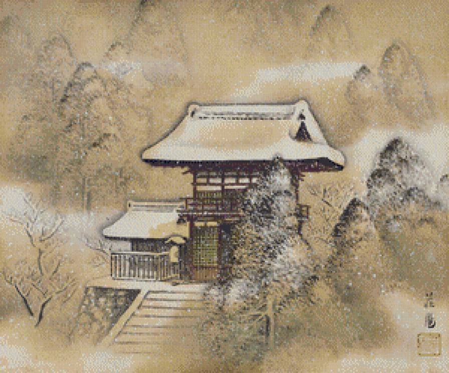 Снег - восточная живопись - предпросмотр