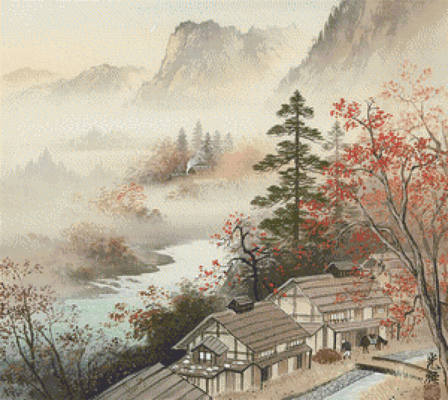 Туман над рекой - восточная живопись - предпросмотр