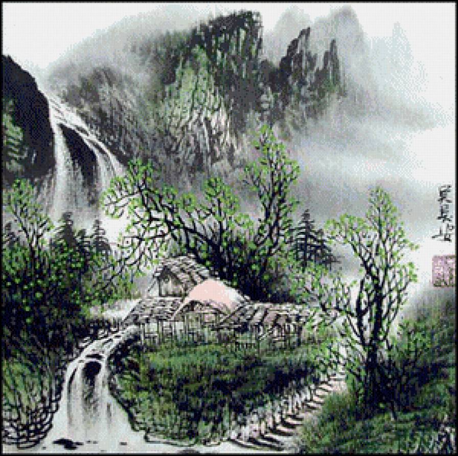 Весна в горах - восточная живопись - предпросмотр