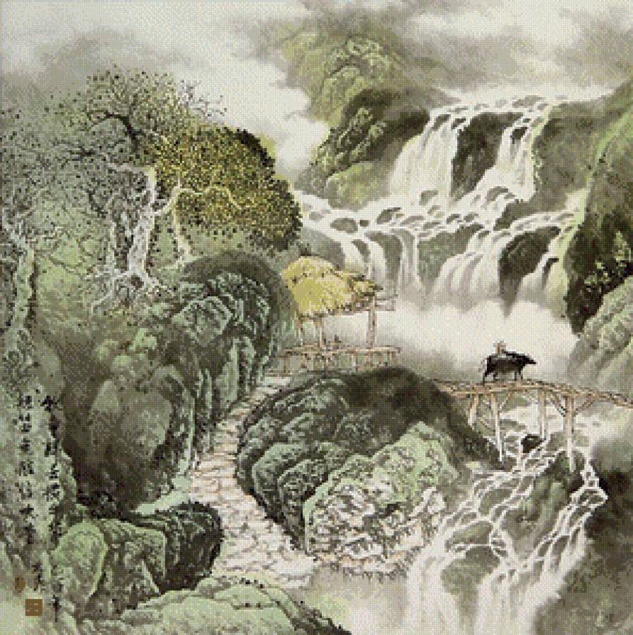 Через реку - восточная живопись - предпросмотр