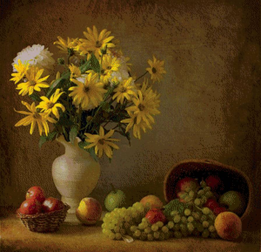 Натюрморт - фрукты, натюрморт, цветы - предпросмотр