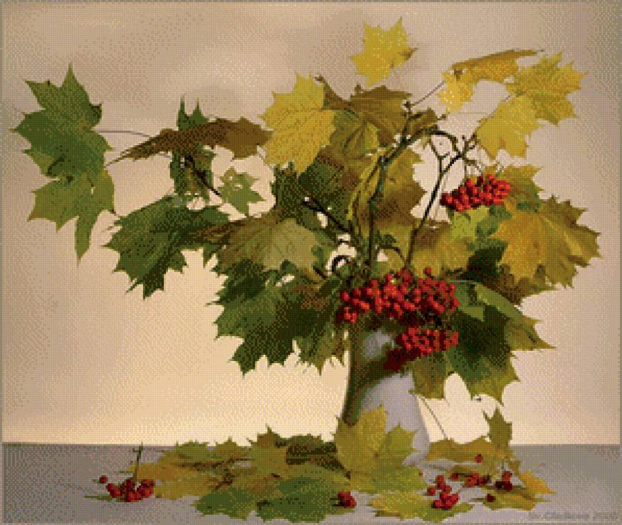 Натюрморт - натюрморт, осень, листья, рябина - предпросмотр