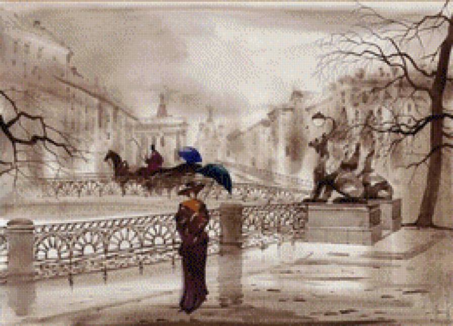 Питер в акварели - пейзаж, мост, живопись, акварель, старый город, санкт-питербург, дамы - предпросмотр