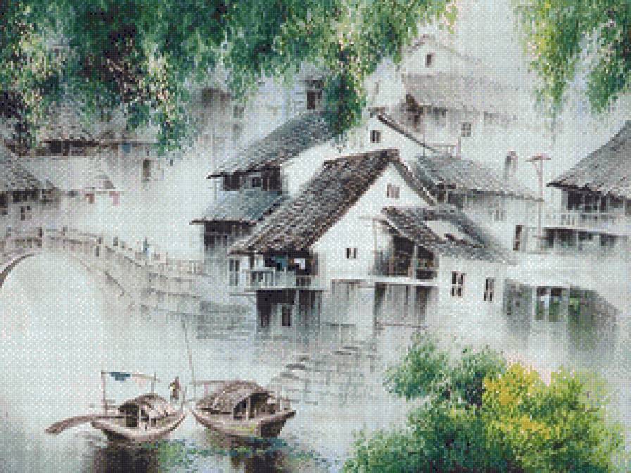 Городской пейзаж - восточная живопись - предпросмотр