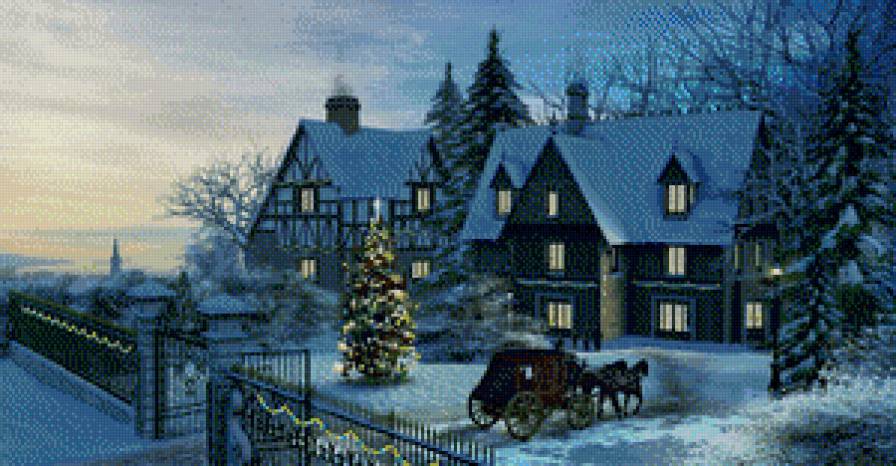 Серия "Пейзажи" - пейзаж, лошади, животные, зима, домик, кони - предпросмотр