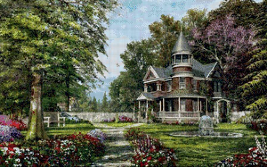 Серия "Пейзажи" - домик, цветы, лето, пейзаж, дорога - предпросмотр