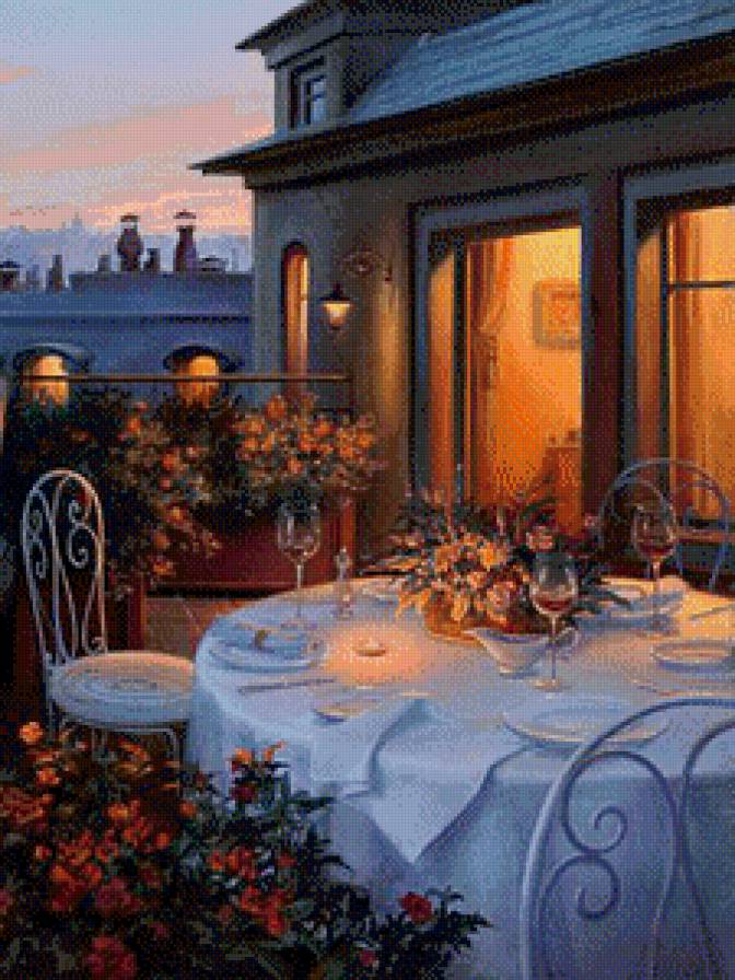 Париж,вечер часть 2 - город, дорога, башня, балкон, машина, столик, живопись, цветы, картина - предпросмотр