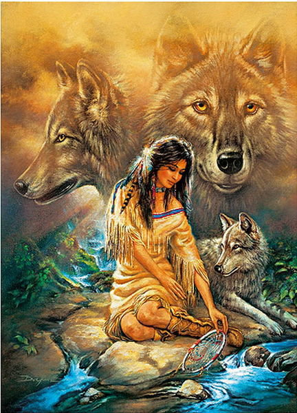 волчья красавица - картина, девушка, волки - оригинал