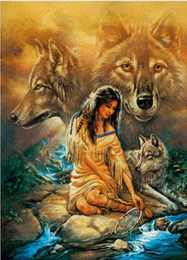 волчья красавица - волки, картина, девушка - предпросмотр