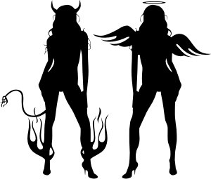 ангел и демон - чертовка, люди, демон, черно белое, ангел, девушка - оригинал