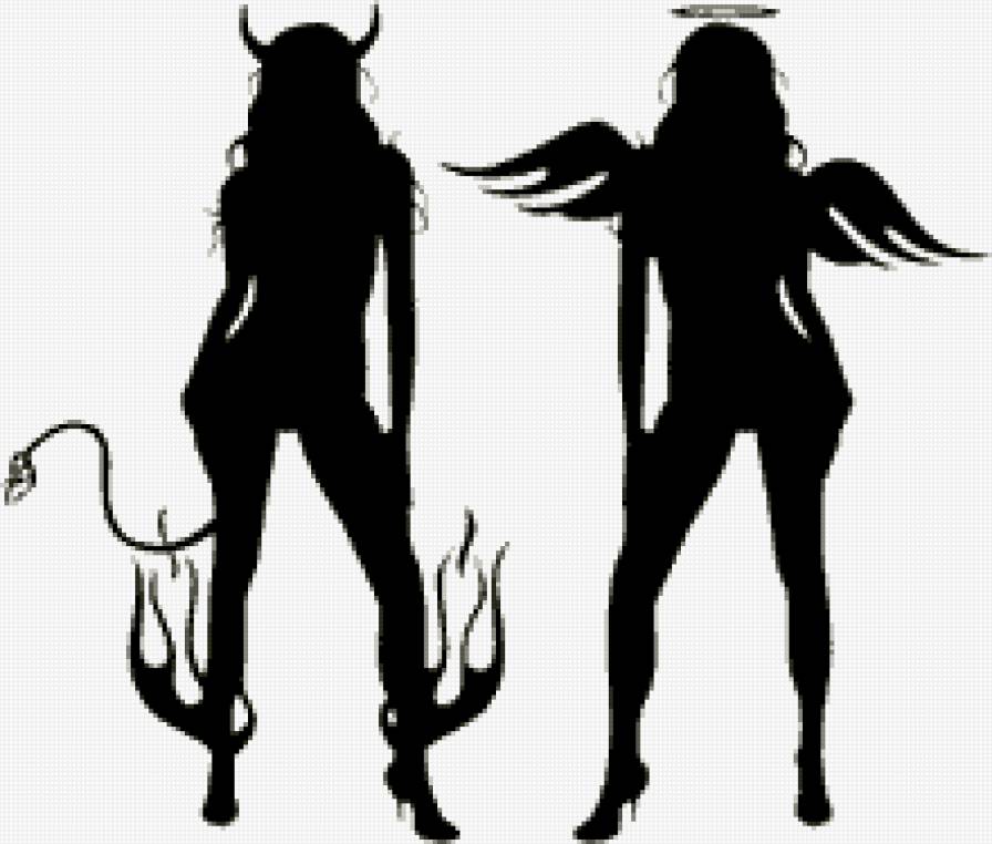 ангел и демон - ангел, девушка, черно белое, демон, чертовка, люди - предпросмотр