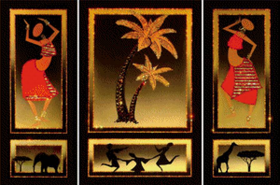 Африканские мотивы - африка, триптих - предпросмотр
