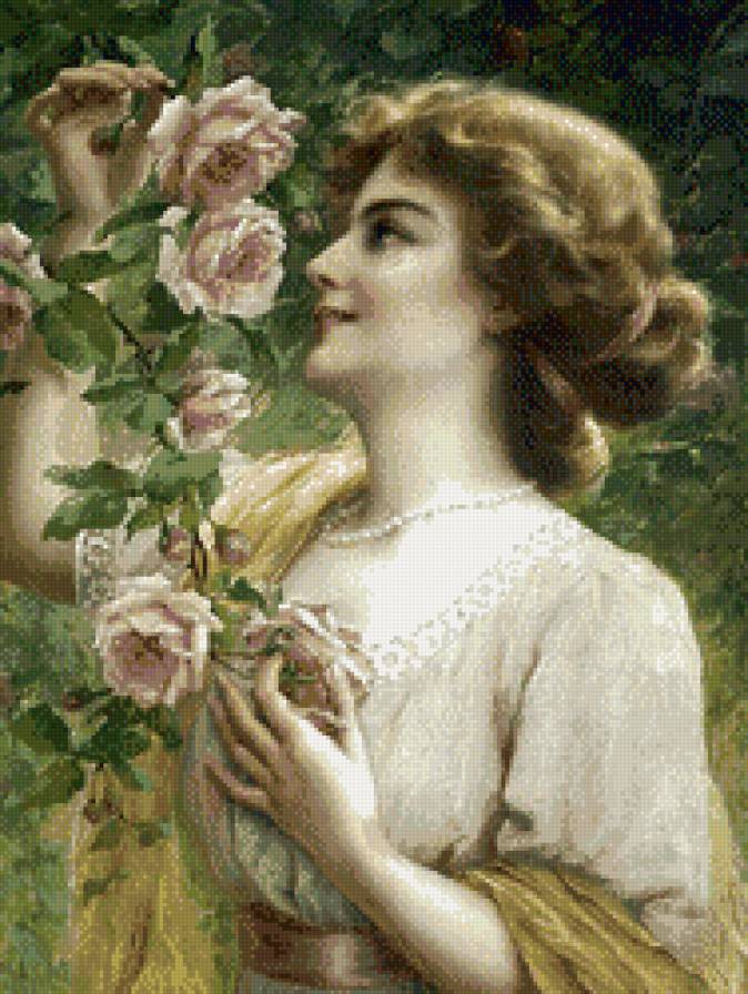 девушка и розы - искусство - предпросмотр