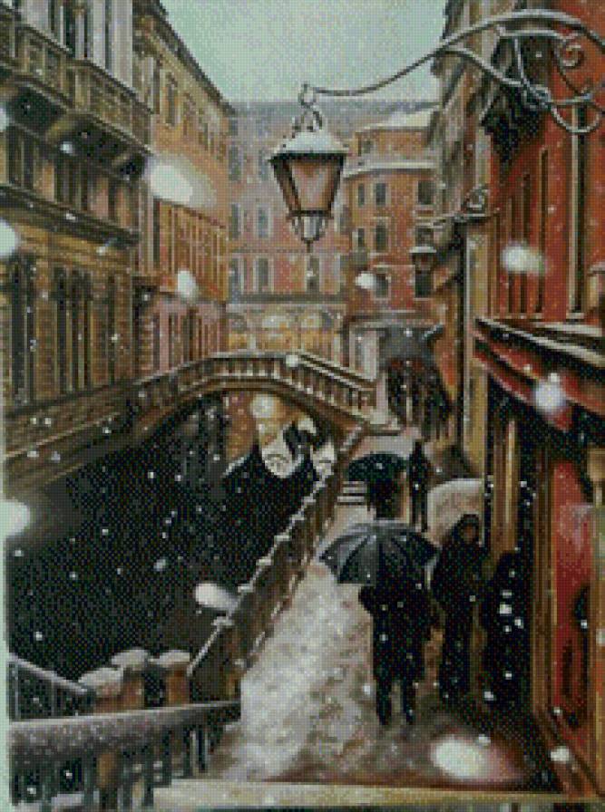 Пейзаж - дом, живопись, город, пейзаж, городской пейзаж, венеция, река - предпросмотр