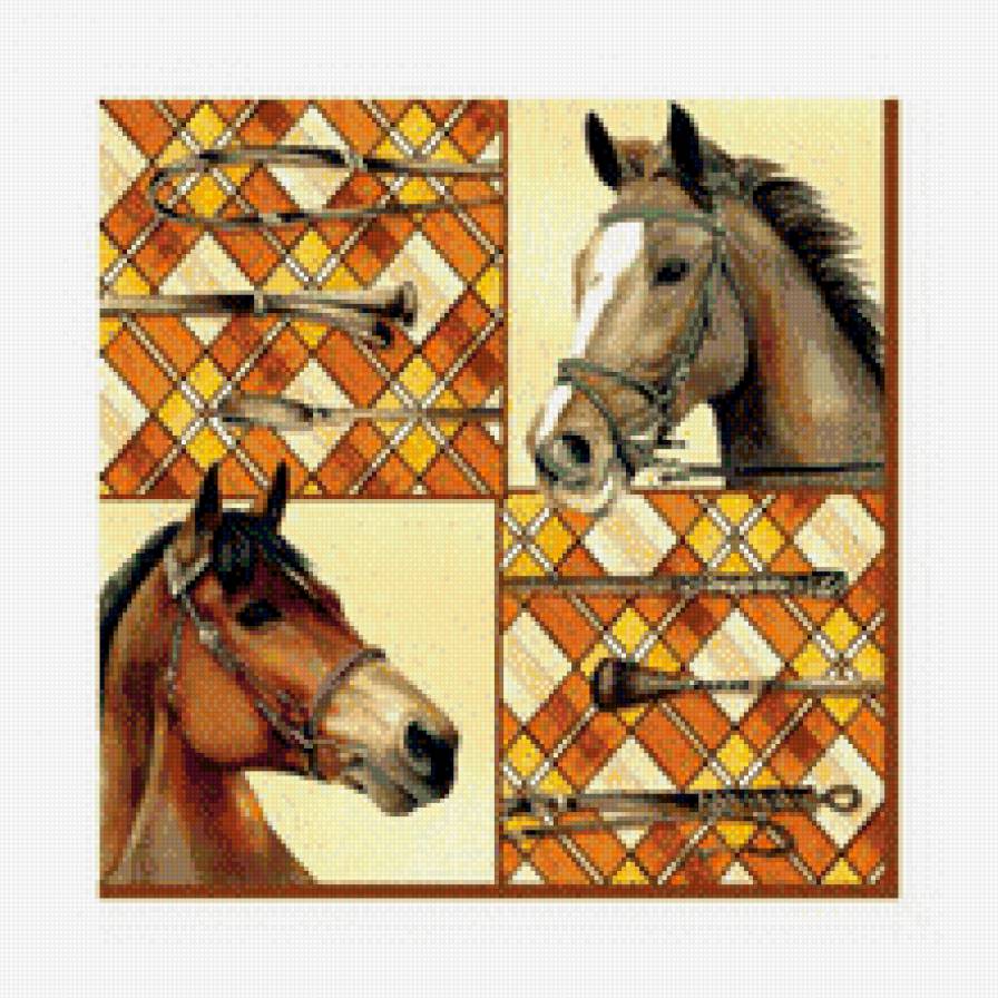 подушка с лошадьми - подушка, орнамент, лошади - предпросмотр