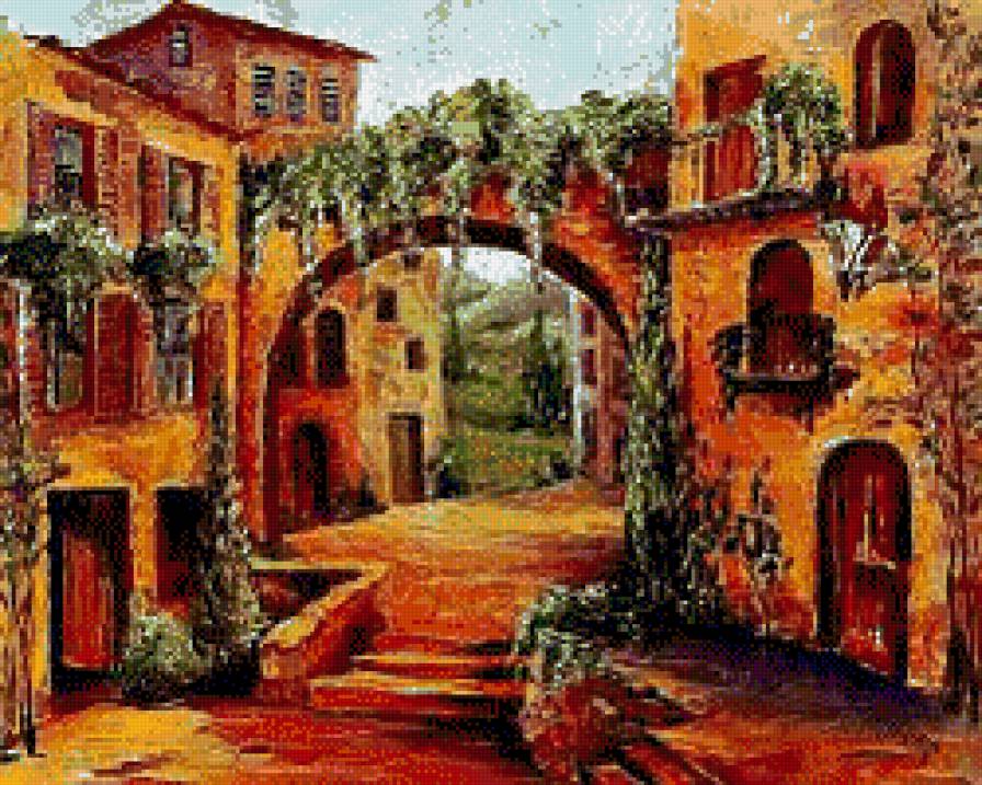 италия - яркое, пейзаж, живопись, арка, город - предпросмотр