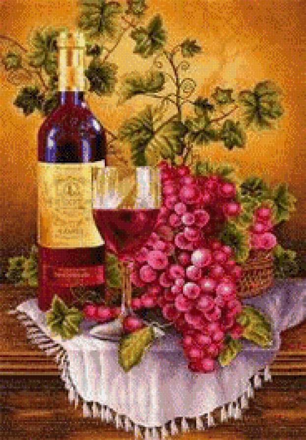 натюрморт - вино, для кухни.виноград, бутылки, натюрморт - предпросмотр