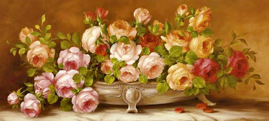 шикарный букет - ваза, розы, живопись, роза, картина, цветы, букет - оригинал
