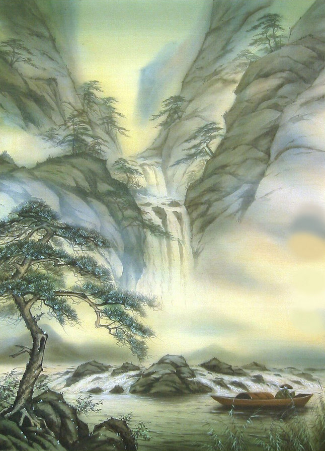 Старый рыбак - восточная живопись - оригинал