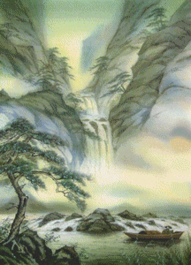 Старый рыбак - восточная живопись - предпросмотр