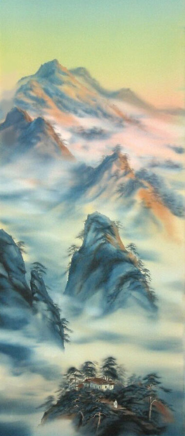 Рассвет в горах - восточная живопись - оригинал