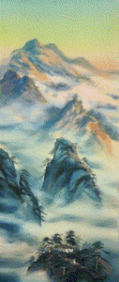 Рассвет в горах - восточная живопись - предпросмотр