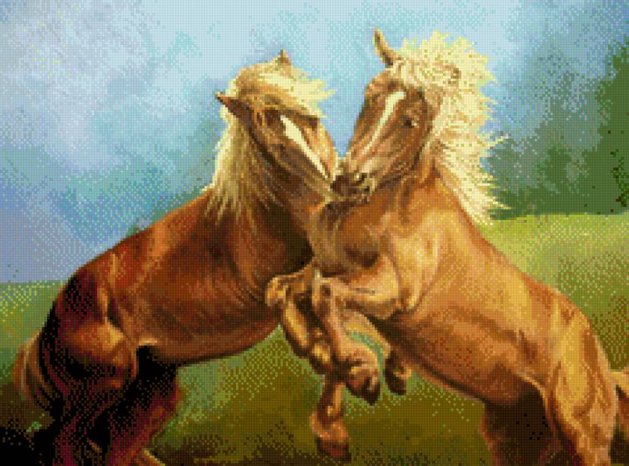 танец - природа, картины, пейзаж, лошади, картина - предпросмотр