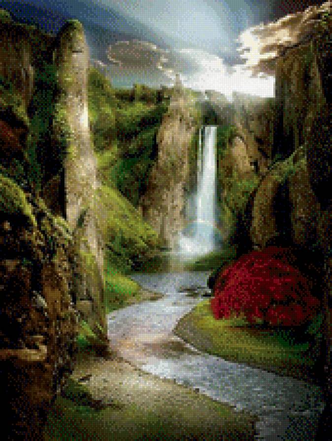 У водопада-2 - вода, красота, утро, солнце, природа - предпросмотр