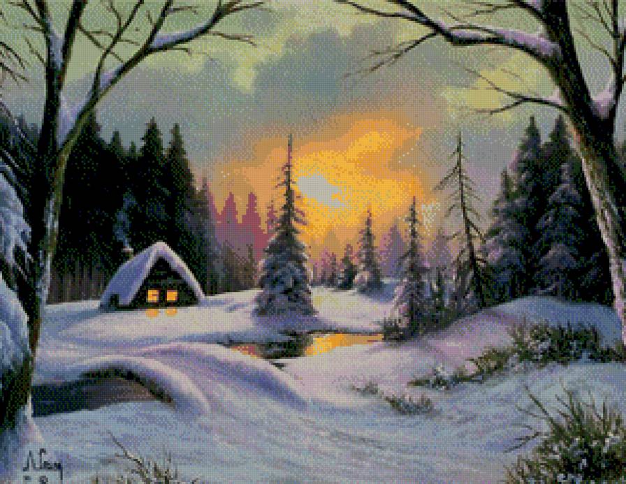 Зимний вечер - природа - предпросмотр