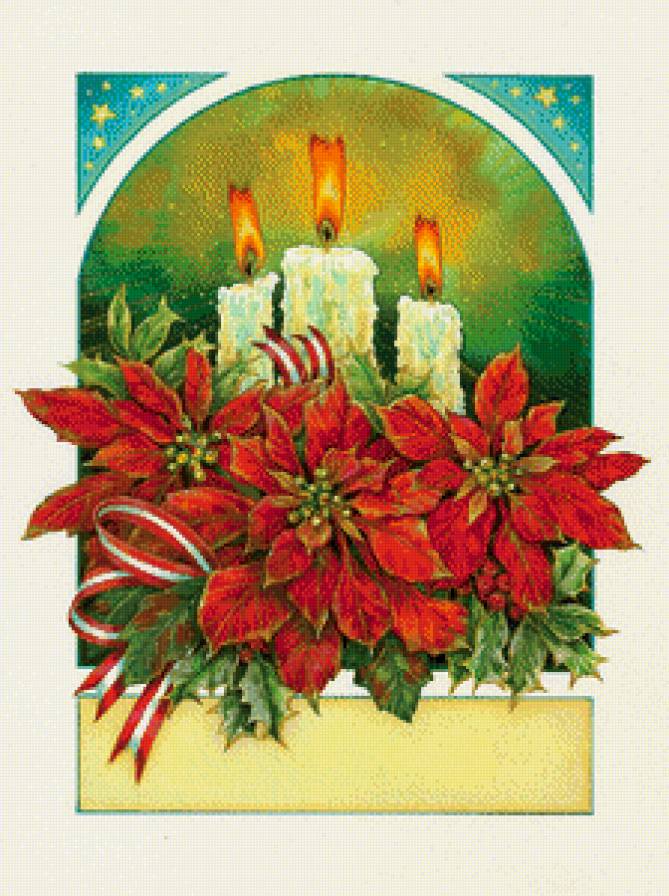 рождественские свечи - огонь, рождественская звезда, бант, новый год, пуансетия - предпросмотр