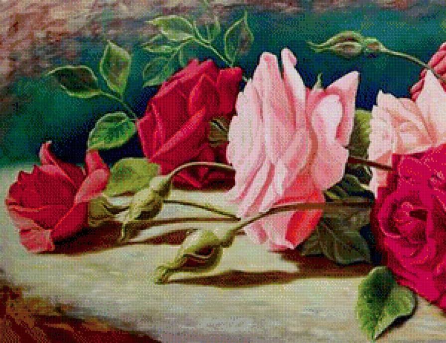 розы часть 1 - букет, цветы, живопись, роза - предпросмотр