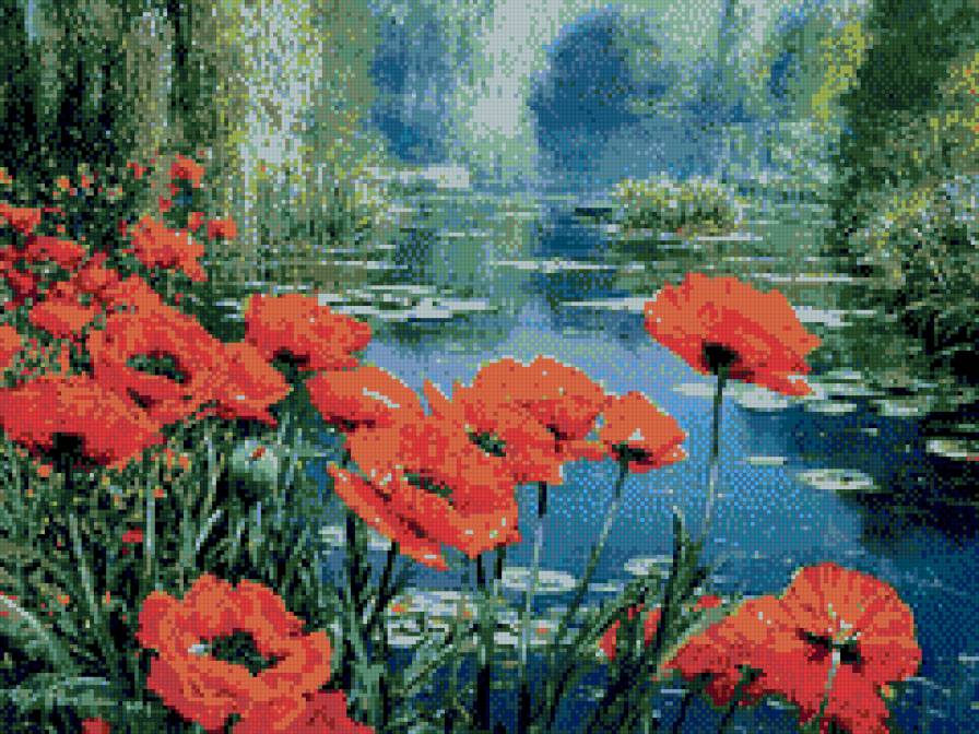 Маки на пруду - предпросмотр