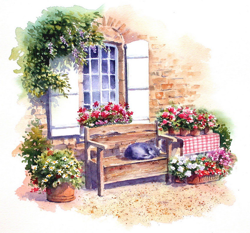 Серия "Пейзажи" - пейзаж, цветы, кошки, животные, лето - оригинал