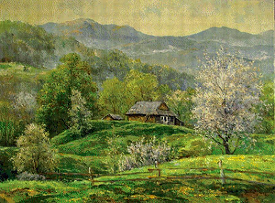 Серия "Пейзажи" - пейзаж, горы, домик - предпросмотр