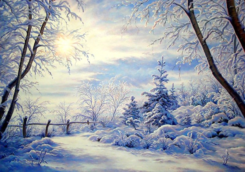зимний пейзаж - зима, пейзаж, лес, утро, снег, иней - оригинал