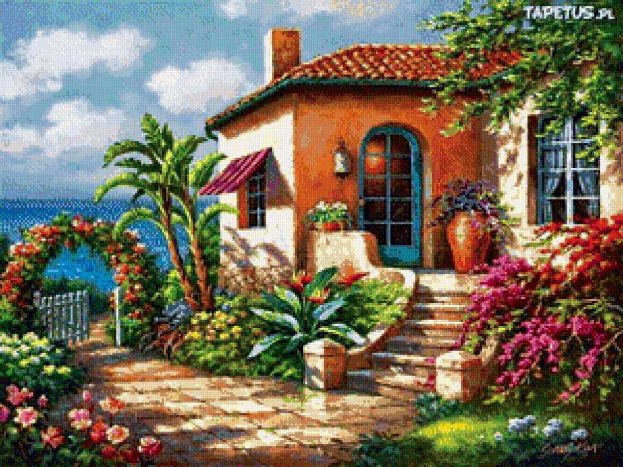 уютный домик - дом, пейзаж, природа, море - предпросмотр