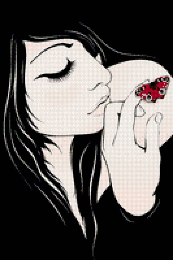 Бабочка на плече - девушка, монохром, бабочка - предпросмотр