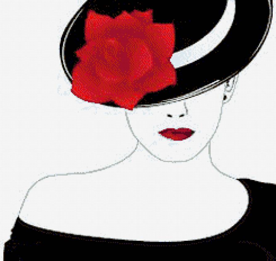 дама в шляпе с цветком - дама, люди, шляпка, женский образ, черно красное - предпросмотр