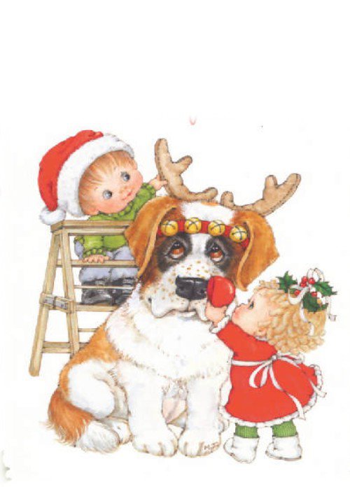 рождественский пес - рождество, зима, люди, дети, игра, собака - оригинал