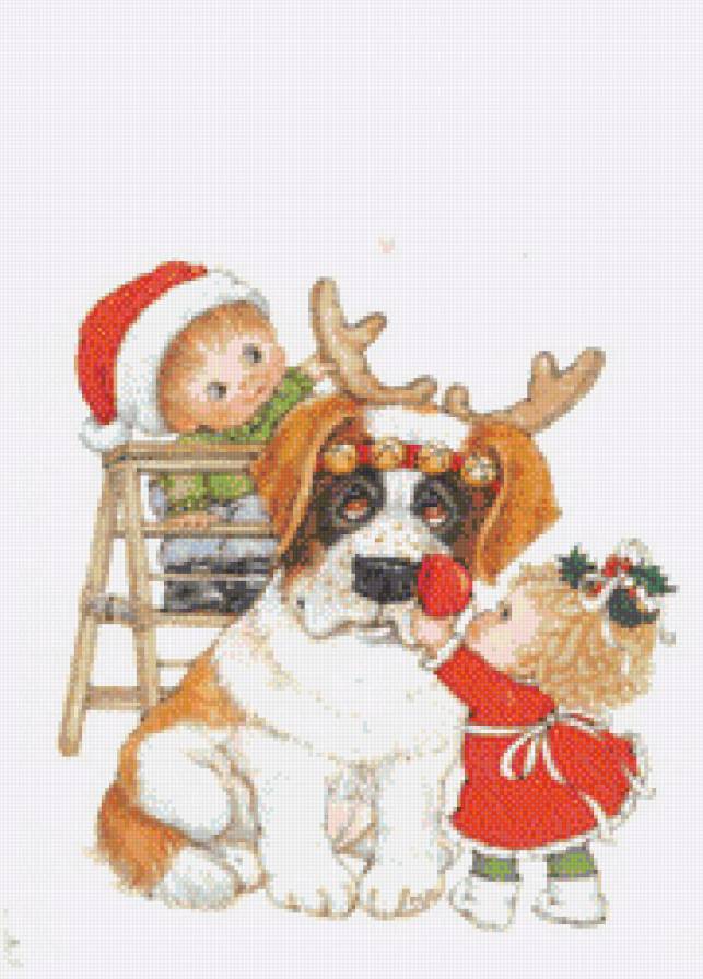 рождественский пес - зима, собака, люди, рождество, дети, игра - предпросмотр