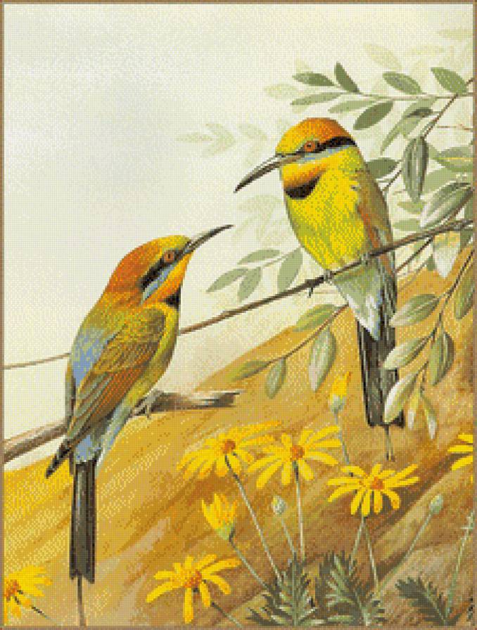 Серия "Птицы" - цветы, птицы - предпросмотр