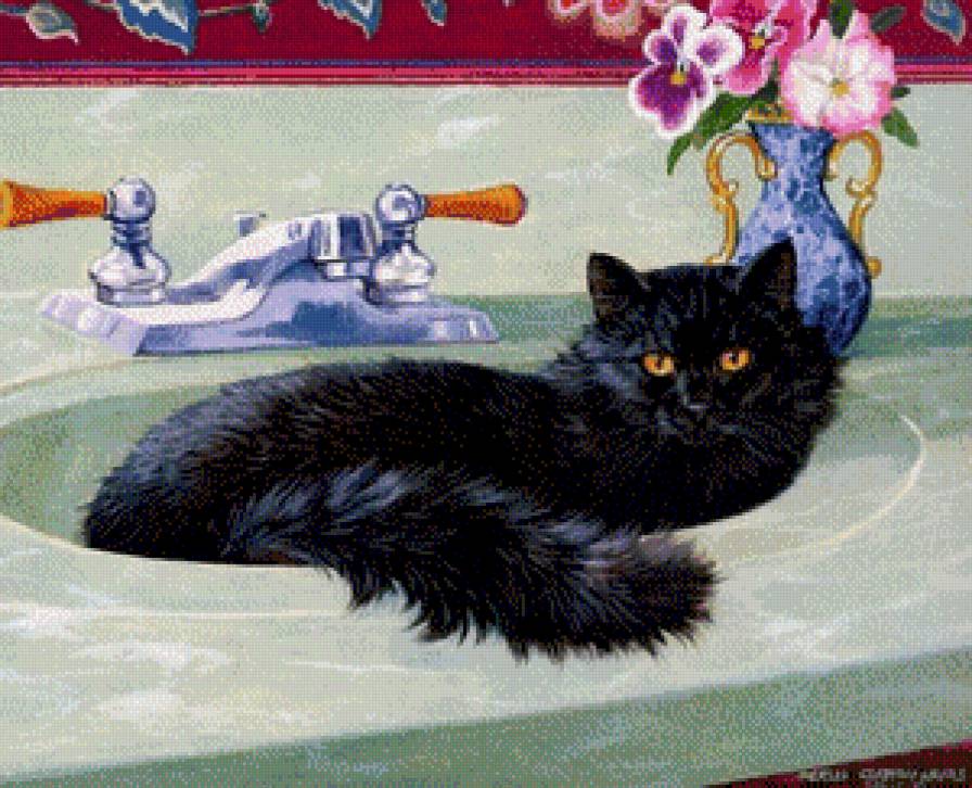 черный кот - цветы, кот - предпросмотр