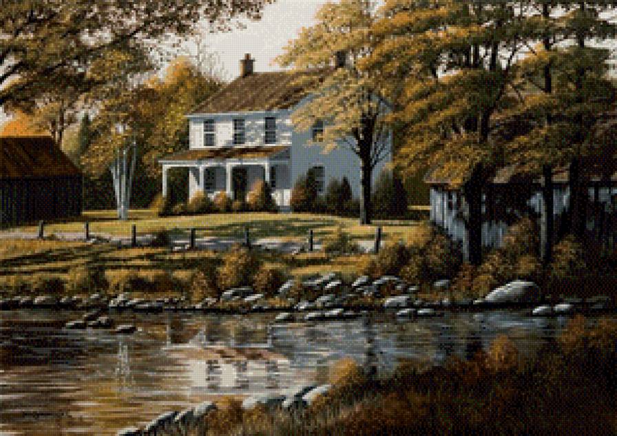 Серия "Пейзажи" - тропинка, река, осень, пейзаж, домик - предпросмотр