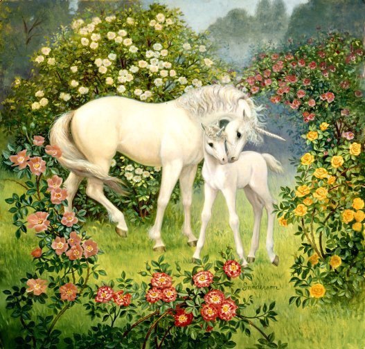 Серия "Единороги" - кони, лошади, единороги, пейзаж, сказка, животные, цветы - оригинал