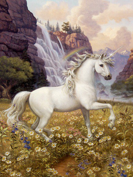 Серия "Единороги" - лошади, кони, цветы, животные, единороги, сказка, горы, пейзаж - оригинал
