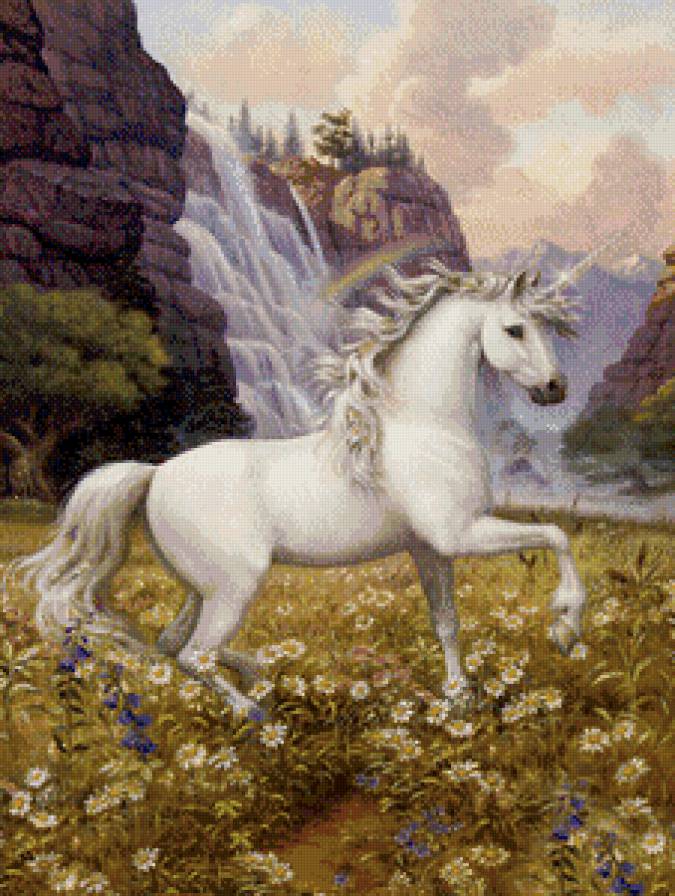 Серия "Единороги" - пейзаж, животные, цветы, кони, единороги, горы, лошади, сказка - предпросмотр