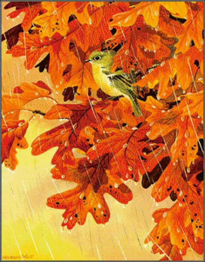 Серия "Птицы" - птиц, дождь, осень - предпросмотр