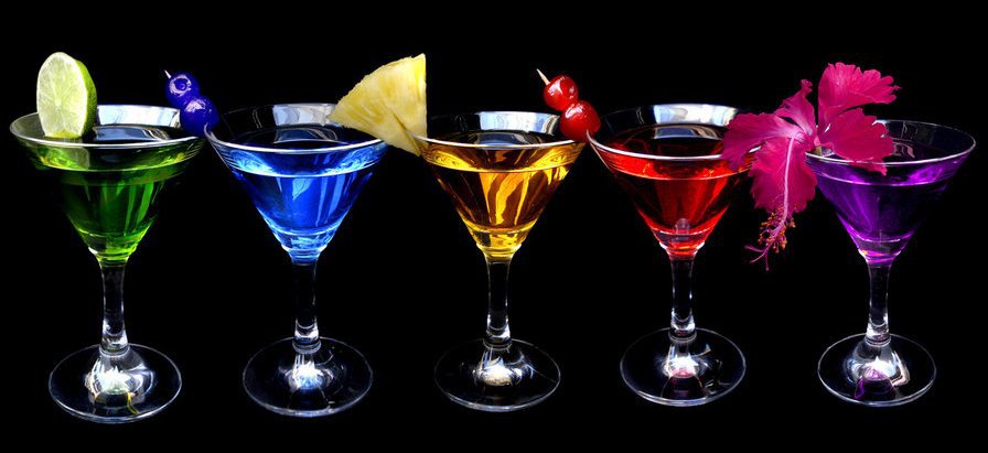 Цветные коктейли. - бокал, в бар, на кухню, стекло, коктейль - оригинал