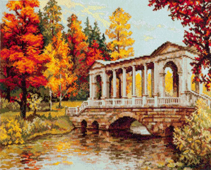 Золотая осень - мост, пейзаж, природа, речка, осенний, лес - предпросмотр
