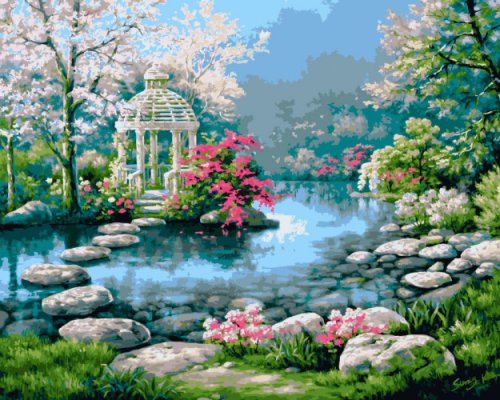 пейзаж - цветы, озеро, арка - оригинал